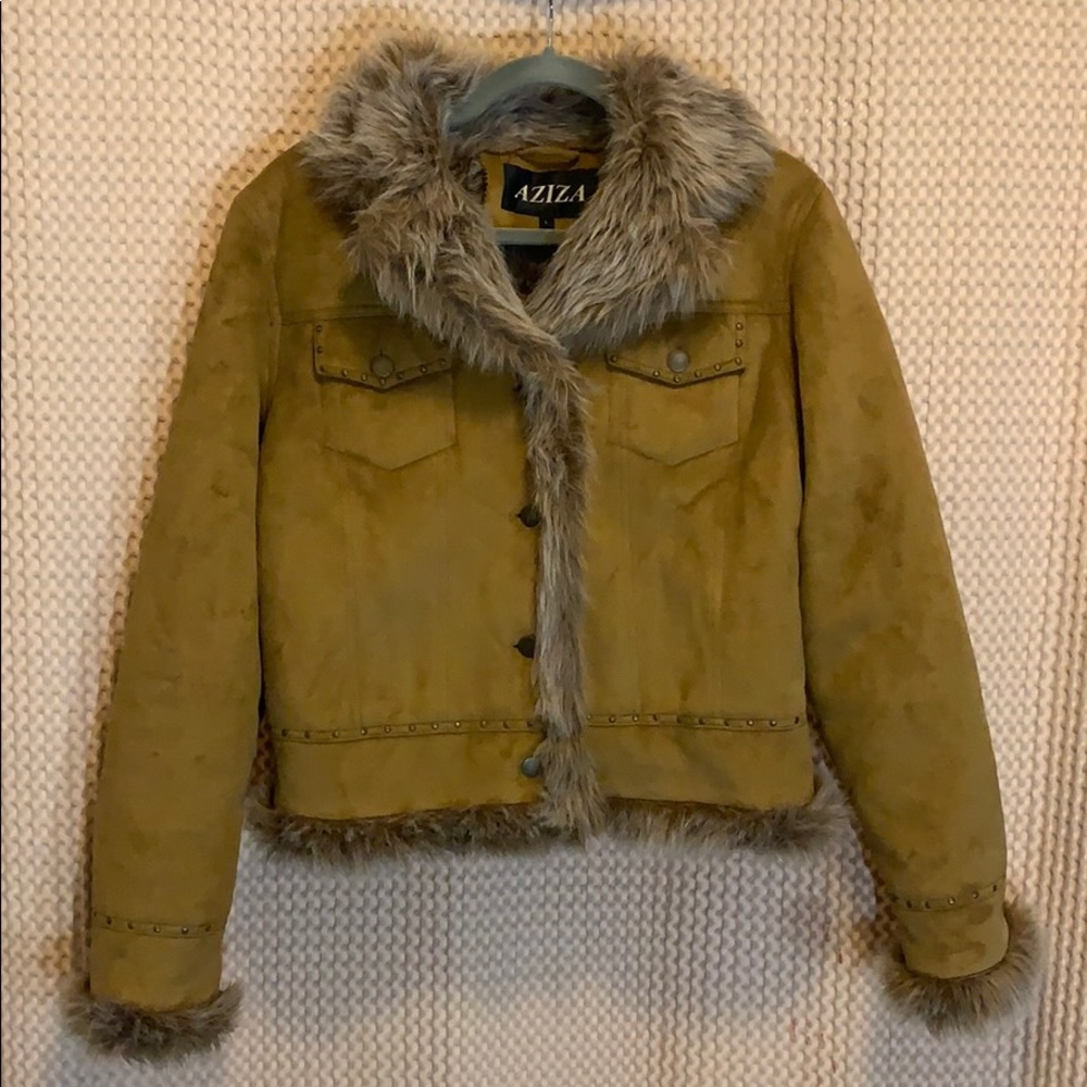 Faux Fur Lined Suede Feel Coat - Picture 1 of 5